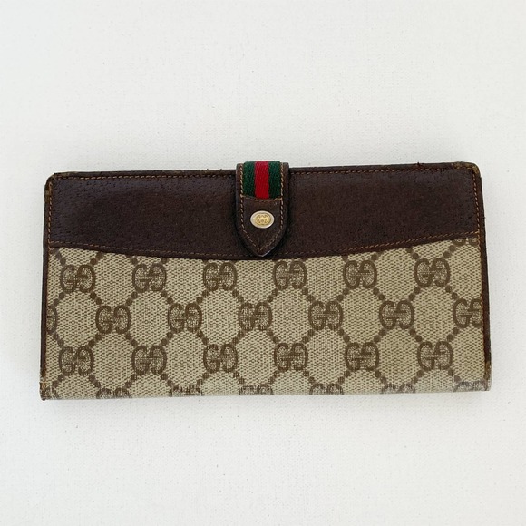 Gucci Handbags - GUCCI Old Vintage Sherry Line Long Bifold Wallet Brown Canvas